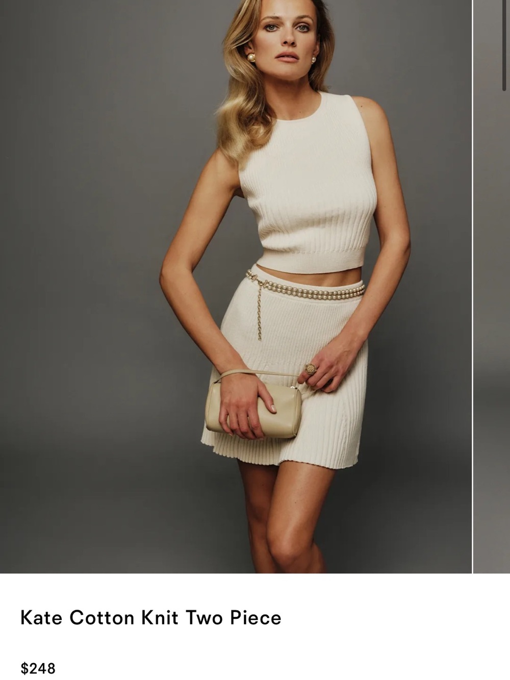 Reformation Cream Ribbed Knit Mini Skirt